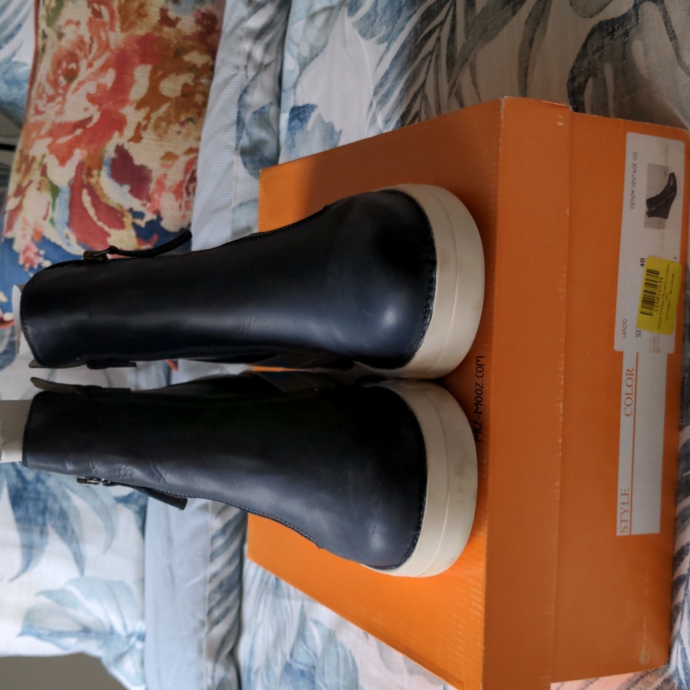 Miz Mooz Black Leather Ankle Booties with White Soles